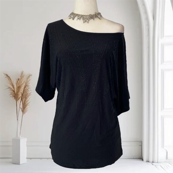 Bleeker Tops - Vintage Paper Tag Whimsygoth Black Sequin Beaded Flowy Blouse Top S / M / L
